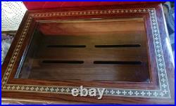 High Gloss Beveled Glass Top Unique Inlay Design Cigar Humidor Holds Up to 100
