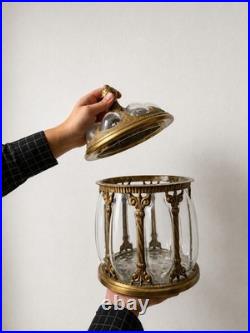 Humidor Apothecary Jar Brass Caged Glass Cigar Box with Lid, Vintage