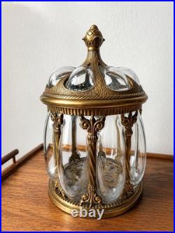 Humidor Apothecary Jar Brass Caged Glass Cigar Box with Lid, Vintage