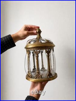 Humidor Apothecary Jar Brass Caged Glass Cigar Box with Lid, Vintage