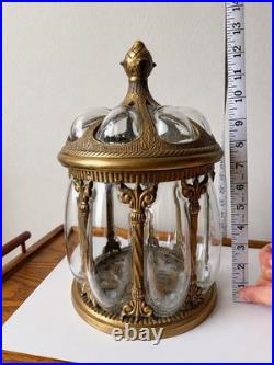 Humidor Apothecary Jar Brass Caged Glass Cigar Box with Lid, Vintage