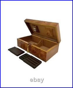 Humidor Burlwood Box with Lock and Leather Cigar Case Made in Italy AGRESTI Humidor Burlwood Box with Lock and Leather Cigar Case Made in Italy AGRESTI