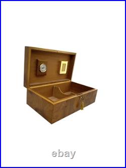 Humidor Burlwood Box with Lock and Leather Cigar Case Made in Italy AGRESTI Humidor Burlwood Box with Lock and Leather Cigar Case Made in Italy AGRESTI
