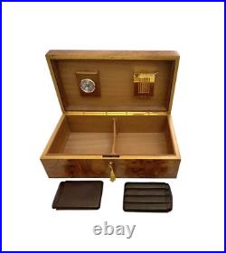 Humidor Burlwood Box with Lock and Leather Cigar Case Made in Italy AGRESTI Humidor Burlwood Box with Lock and Leather Cigar Case Made in Italy AGRESTI
