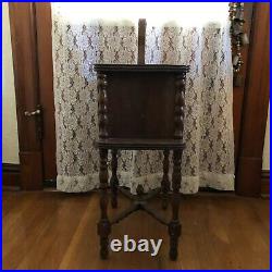 Humidor Cabinet 1920's Antique Smoke Stand Accent Table Cattails Carved on Door