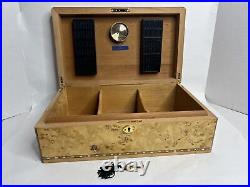 Humidor Desktop Cigar Storage Mapa Burl Wood Spanish Cedar 16X9X5 Vintage