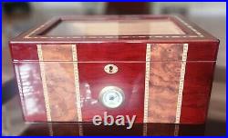 Humidor Hygrometer Cigar Keeper Desktop Cigar Box Lockable 14L X 6.5H X 9.75D