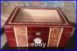 Humidor Hygrometer Cigar Keeper Desktop Cigar Box Lockable 14L X 6.5H X 9.75D