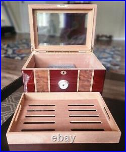 Humidor Hygrometer Cigar Keeper Desktop Cigar Box Lockable 14L X 6.5H X 9.75D