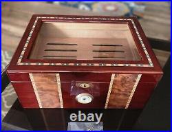 Humidor Hygrometer Cigar Keeper Desktop Cigar Box Lockable 14L X 6.5H X 9.75D