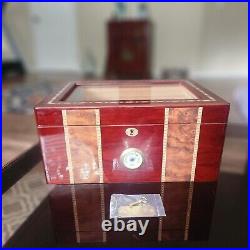 Humidor Hygrometer Cigar Keeper Desktop Cigar Box Lockable 14L X 6.5H X 9.75D