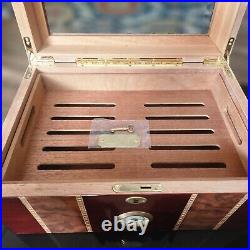 Humidor Hygrometer Cigar Keeper Desktop Cigar Box Lockable 14L X 6.5H X 9.75D