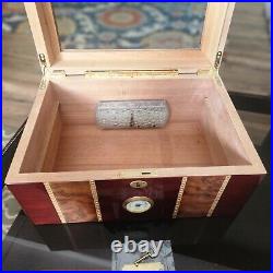 Humidor Hygrometer Cigar Keeper Desktop Cigar Box Lockable 14L X 6.5H X 9.75D