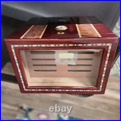 Humidor Hygrometer Cigar Keeper Desktop Cigar Box Lockable 14L X 6.5H X 9.75D