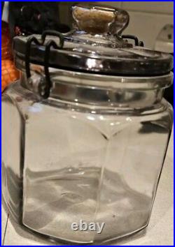 Humidor Jar with Clamp-on Lid Patent 1900 Purple Glass