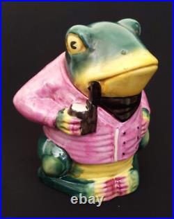 Humidor Smoking Frog Majolica Figural Tobacco Jar