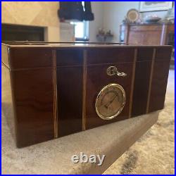 Humidor cigar box Inlaid Design Beveled Glass Lock Key Hygrometer Outstanding