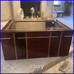 Humidor cigar box Inlaid Design Beveled Glass Lock Key Hygrometer Outstanding