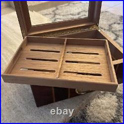 Humidor cigar box Inlaid Design Beveled Glass Lock Key Hygrometer Outstanding