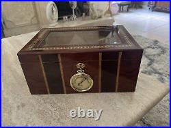 Humidor cigar box Inlaid Design Beveled Glass Lock Key Hygrometer Outstanding