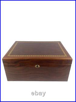 IDC Supreme Legend Burl Wood Veneer Inlay Cedar Lined 100 Count Cigar Humidor