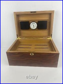 IDC Supreme Legend Burl Wood Veneer Inlay Cedar Lined 100 Count Cigar Humidor