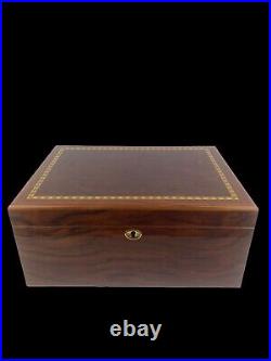 IDC Supreme Legend Burl Wood Veneer Inlay Cedar Lined 100 Count Cigar Humidor