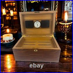 IDC Supreme Legend Burl Wood Veneer Inlay Cedar Lined 100 Count Cigar Humidor