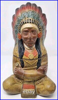 Indian Chief Tobacco Humidor Jar Native American Large Italy Made Excellent