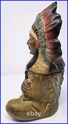 Indian Chief Tobacco Humidor Jar Native American Large Italy Made Excellent