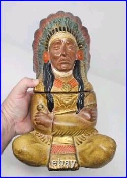 Indian Chief Tobacco Humidor Jar Native American Large Italy Made Excellent