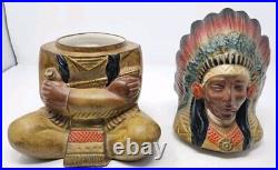 Indian Chief Tobacco Humidor Jar Native American Large Italy Made Excellent