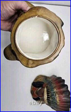 Indian Chief Tobacco Humidor Jar Native American Large Italy Made Excellent