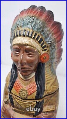 Indian Chief Tobacco Humidor Jar Native American Large Italy Made Excellent