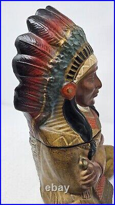 Indian Chief Tobacco Humidor Jar Native American Large Italy Made Excellent