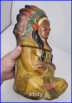 Indian Chief Tobacco Humidor Jar Native American Large Italy Made Excellent