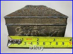 Japanese Embossed Copper Plated Pewter Cigarette Box Humidor Peony Flowers Motif
