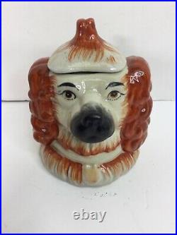 King Charles Spaniel Rust Double Face Antique Tobacco Jar 1900s