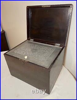 LARGE antique 1800's handmade J Bramah London lacquered wood pewter humidor box