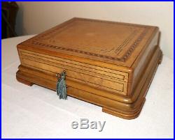 LARGE antique handmade Partagas table top burl wood marquetry cigar box humidor