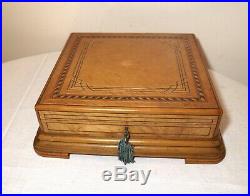 LARGE antique handmade Partagas table top burl wood marquetry cigar box humidor