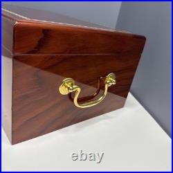 Lacquered Brown Wood Decorative Wood Inlay Border Cigar Humidor Box Mahogany