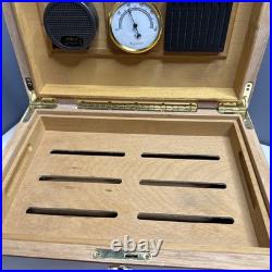 Lacquered Brown Wood Decorative Wood Inlay Border Cigar Humidor Box Mahogany