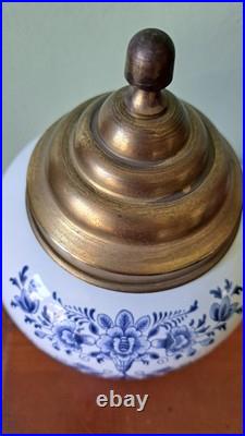 Lancaster PA Delft Royal Goedewaaggen Holland Tobacco Jar Brass Lid Demuth VTG