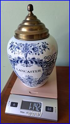 Lancaster PA Delft Royal Goedewaaggen Holland Tobacco Jar Brass Lid Demuth VTG