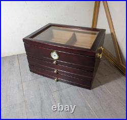 Large 3-Drawer Mahogany Cigar Humidor Glass Hygrometer Quality Importers Palermo