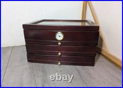 Large 3-Drawer Mahogany Cigar Humidor Glass Hygrometer Quality Importers Palermo
