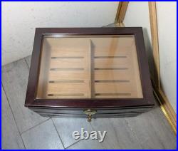 Large 3-Drawer Mahogany Cigar Humidor Glass Hygrometer Quality Importers Palermo