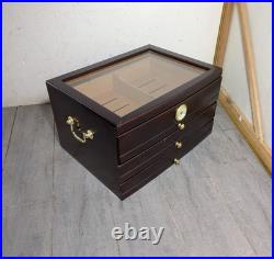 Large 3-Drawer Mahogany Cigar Humidor Glass Hygrometer Quality Importers Palermo