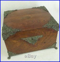 Large Antique 1880s Victorian Tiger Oak & Brass Cigar Box / Humidor
